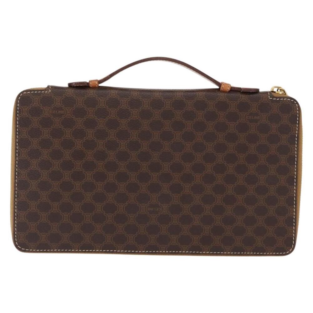 CELINE Macadam Canvas Travel Case PVC Leather Brown Gold Auth ki6242 - Picture 2 of 16